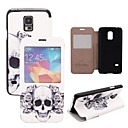 Elonbo Flowers Skull Mat Lines PU leather Flip Stand Full Body Case with Window for Samsung Galaxy S5 Mini