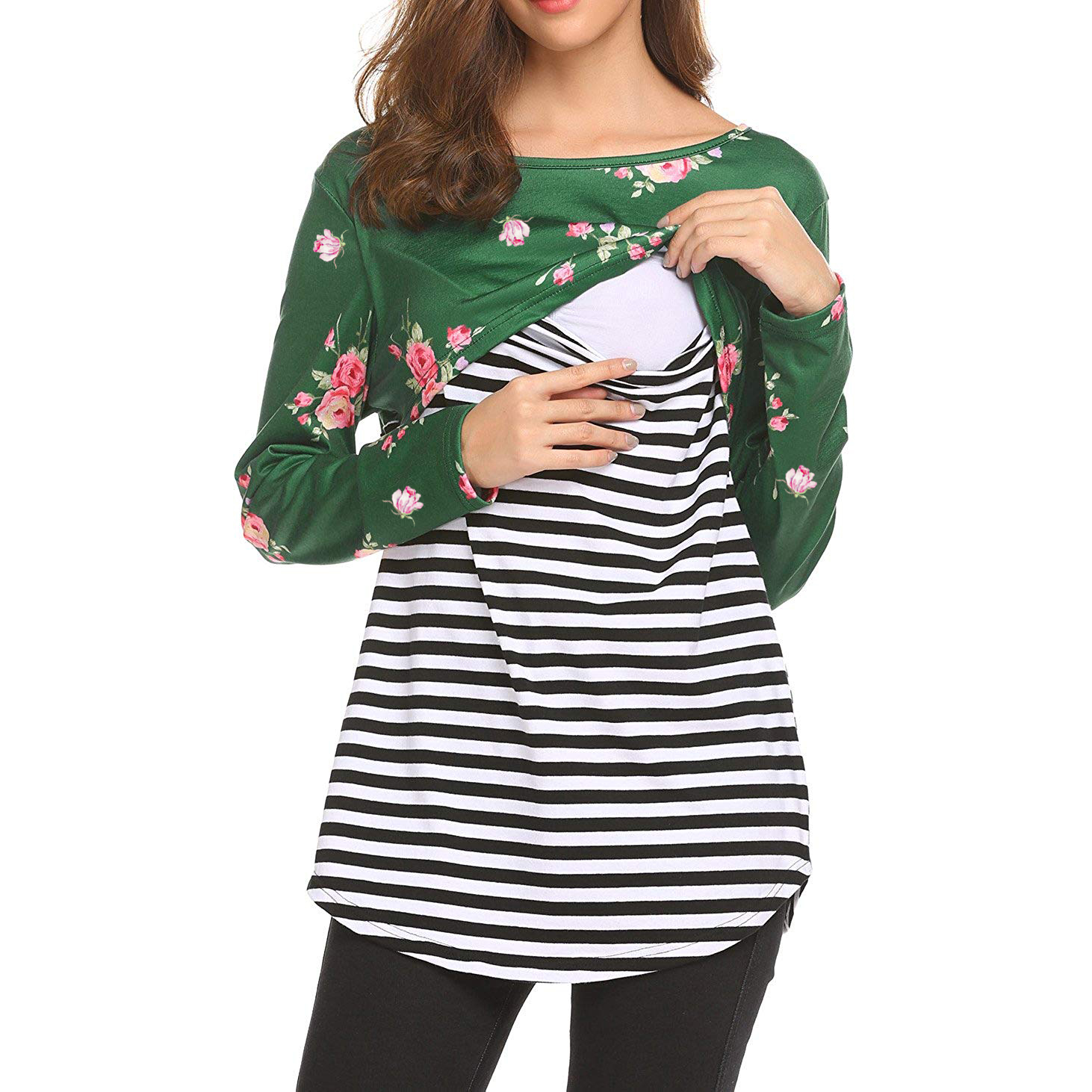 Floral and Striped Long-sleeve Nursing Tee