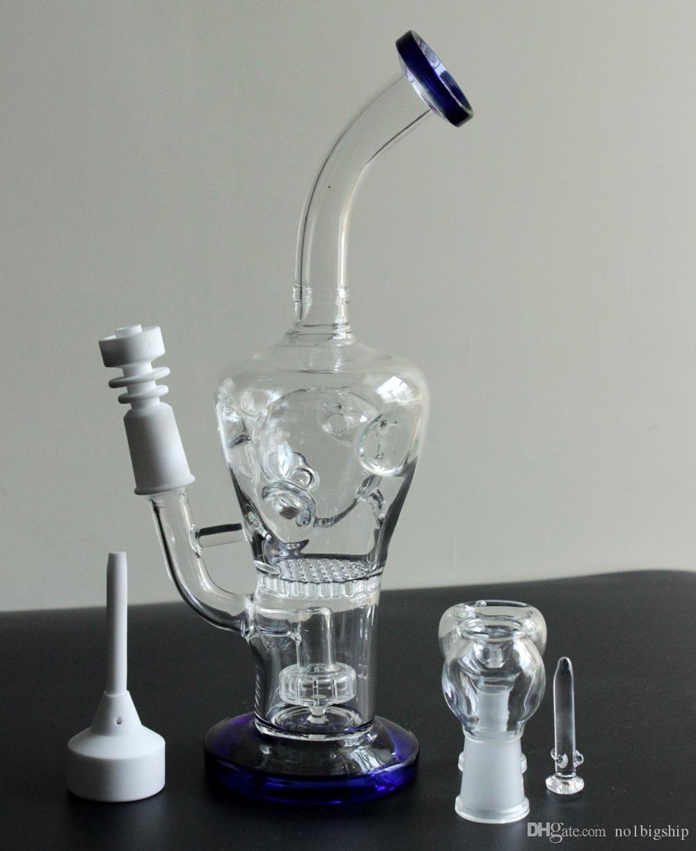 2015 new recycle glass bongr water pipe glass bubbler with Ceramic dome &carb cap Water Pipes Glass Bowl Recycled Bong for Sale Cheap